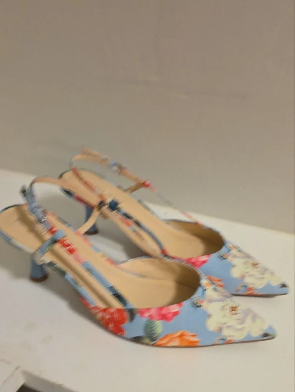 Nine West Blue Floral Pointed Slingback Flats